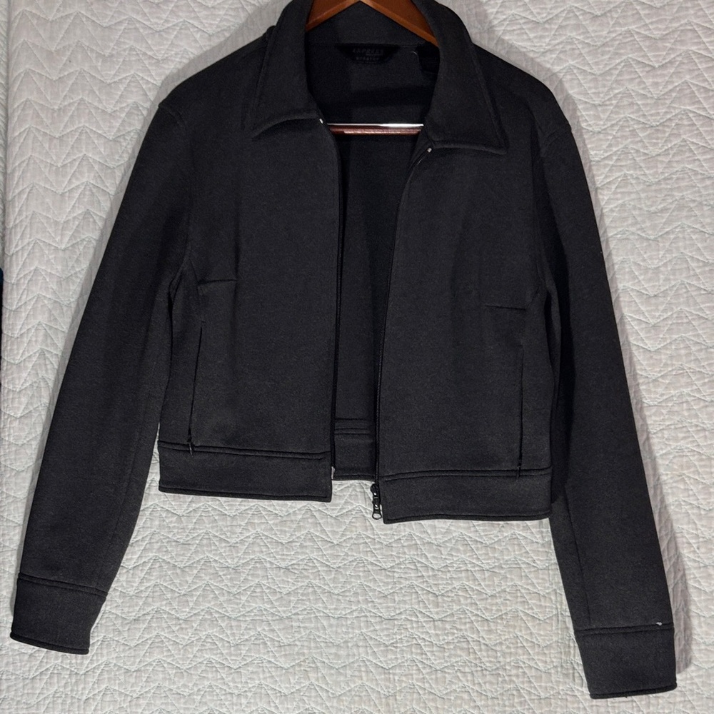 Express Black Cropped Bomber Jacket with Classic Collar